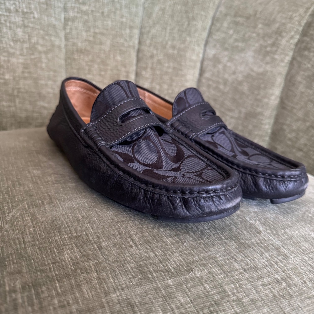 Coach Neal Mens 7M Black Signature Canvas Leather Driving Loafers with COA - Picture 3 of 7
